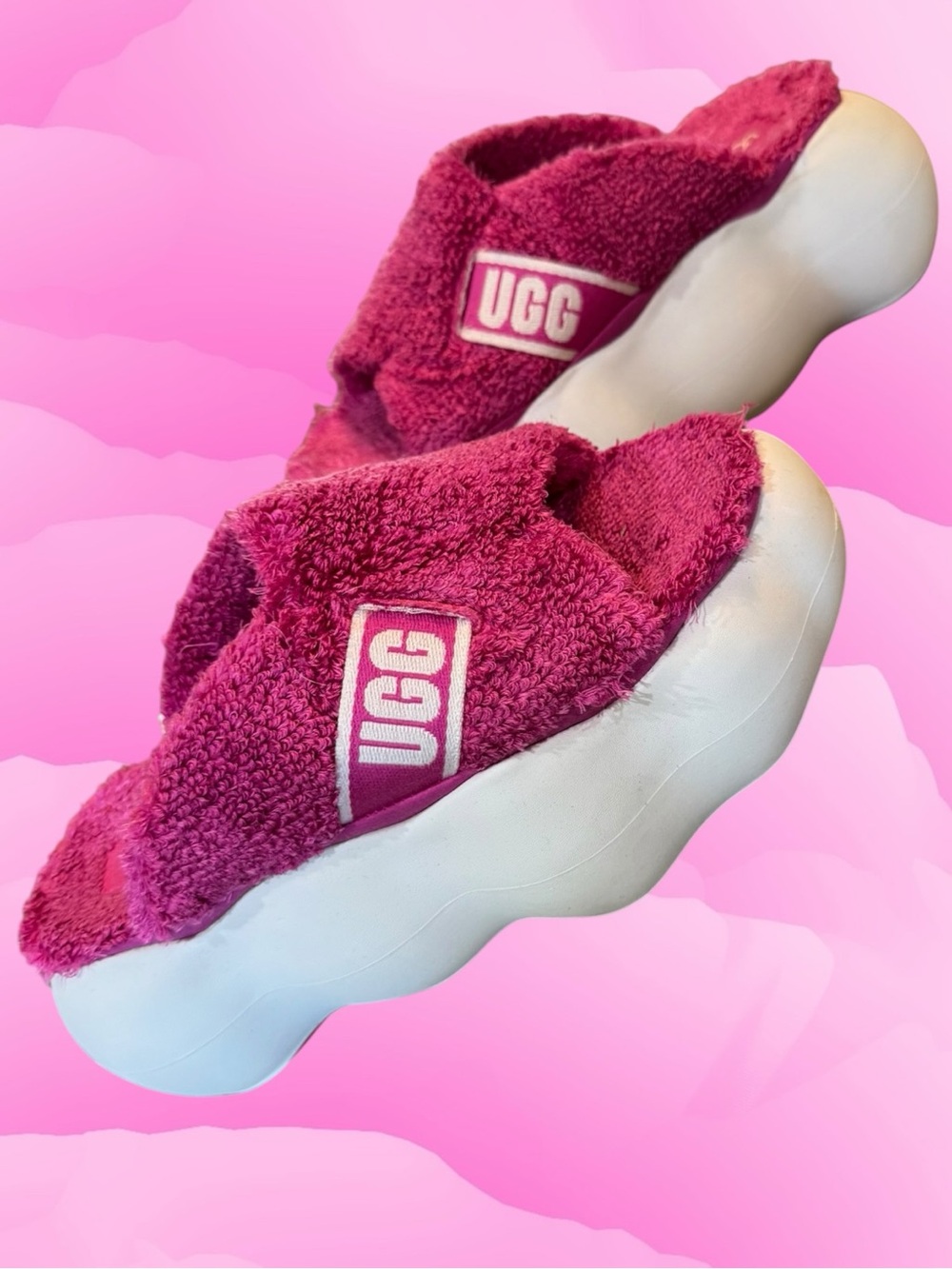 UGG Sugarcloud Slide In Dragon Fruit Pink Terry With 3" Platform 🌺 Sandals Sz 8 - Picture 3 of 16